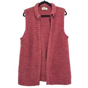 VTG! Partners Wool‎ Blend Chunky Knit Vest Textured Collared Cardigan Red M 80s